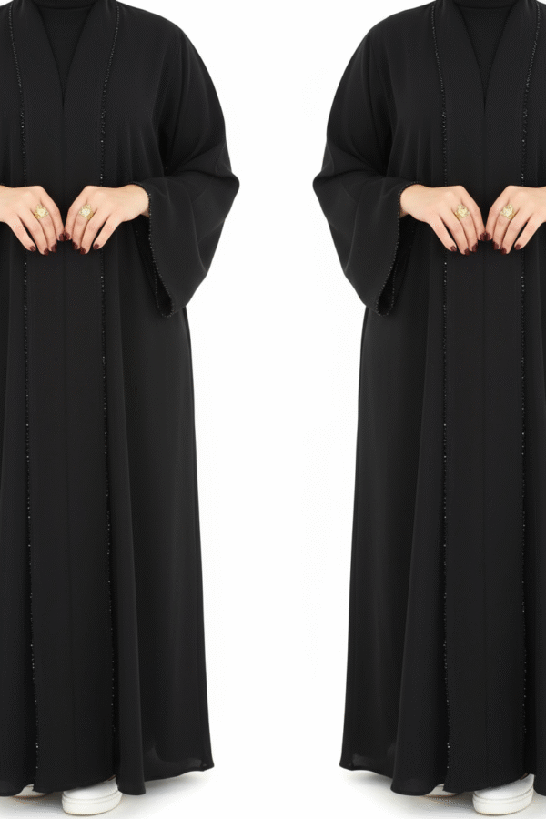 FISSA Women Black Abaya With Black Work And Flare